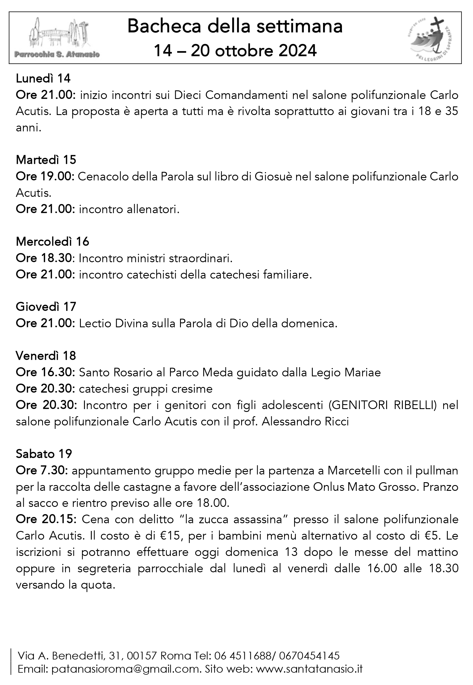 Bacheca 14 – 20 ottobre 2024