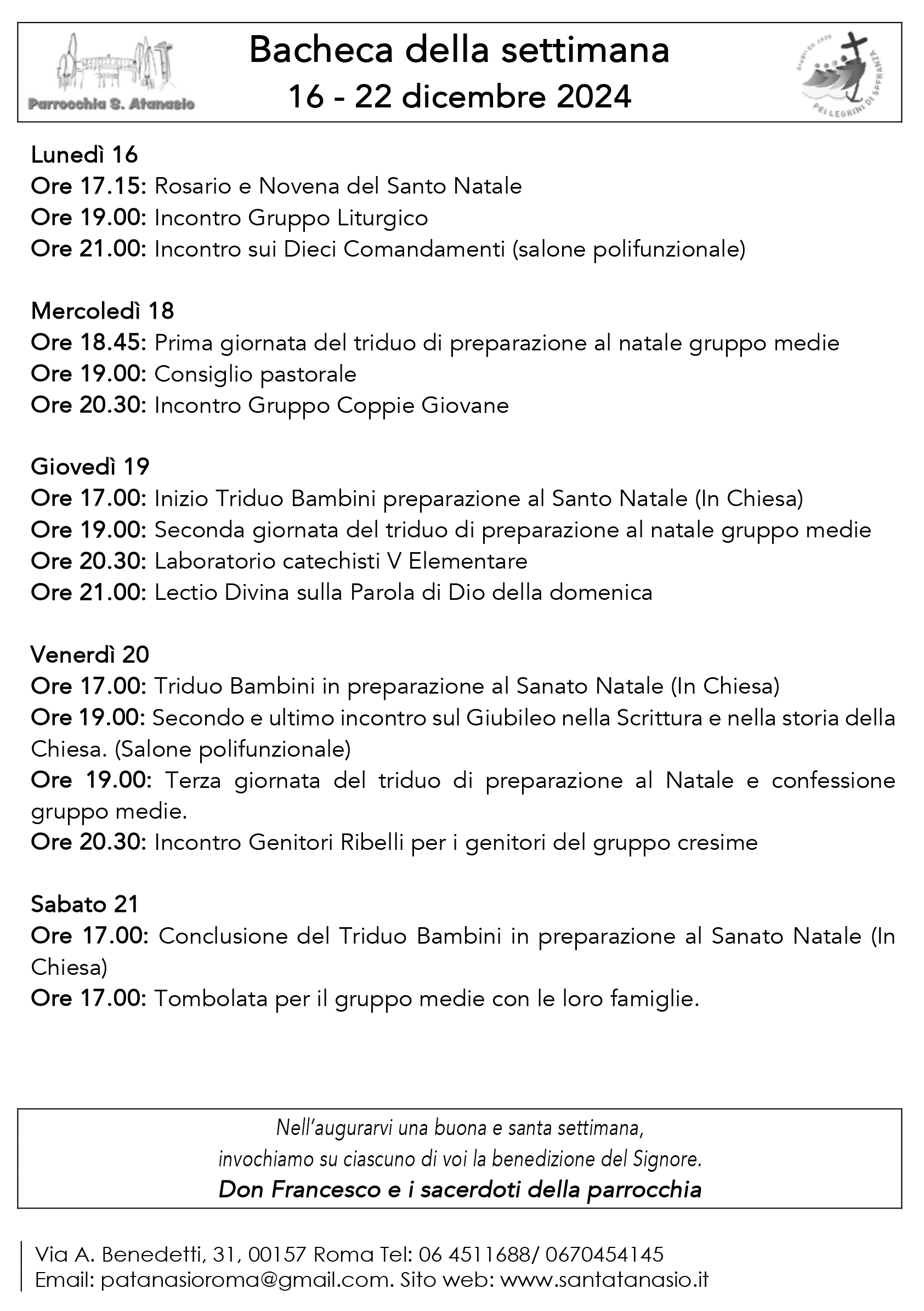 Bacheca 16 – 22 dicembre 2024