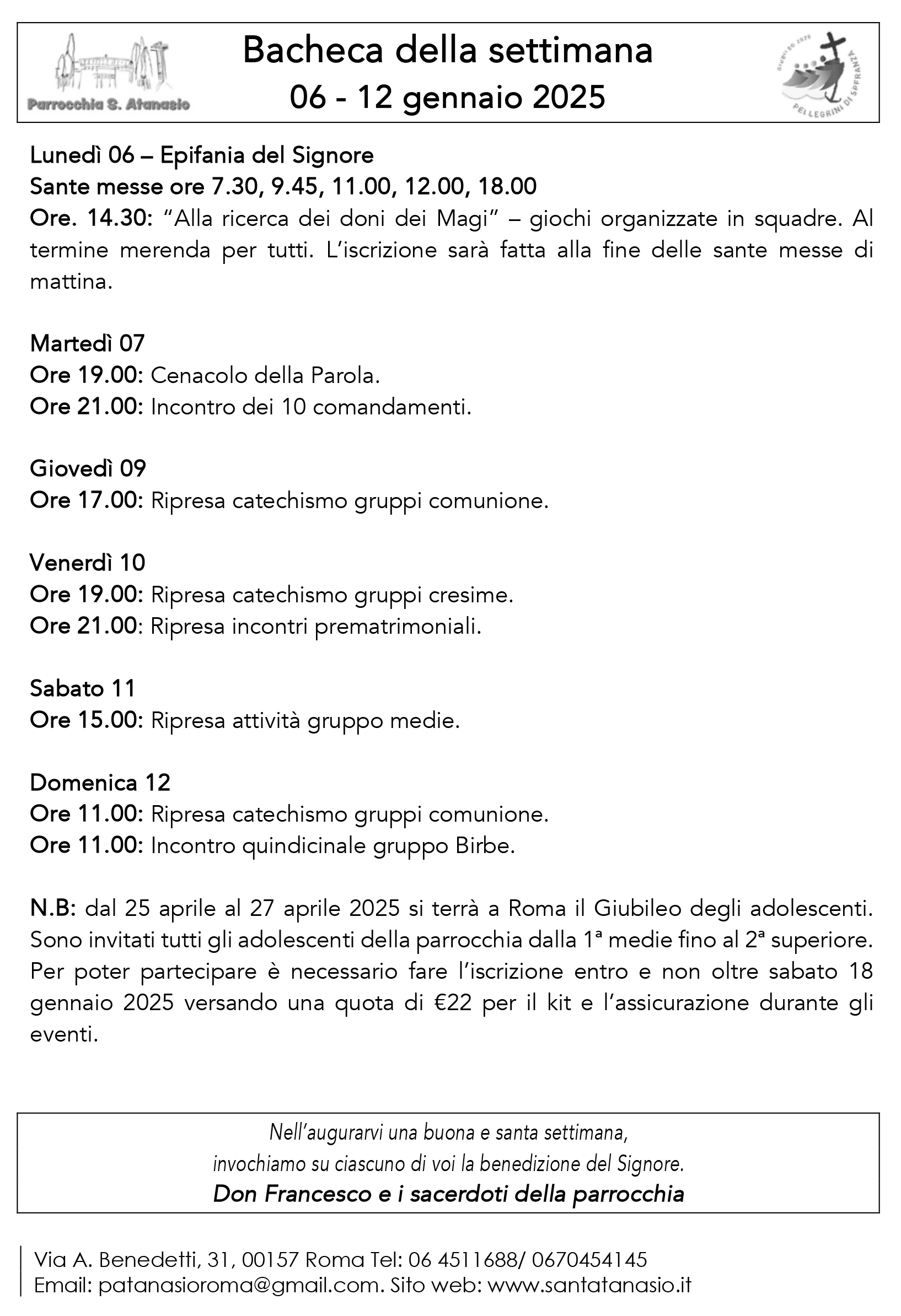 Bacheca 6 – 12 gennaio 2025