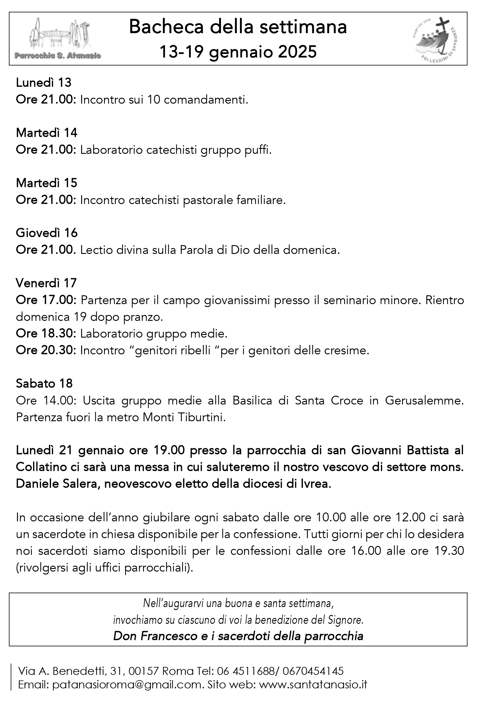 Bacheca 13 – 19 gennaio 2025